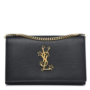 SAINT LAURENT Grain De Poudre Star Studded Monogram Wallet on Chain Black